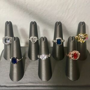 Lot of 7 Gold and Silver Toned Fashion Jewelry Rings Size 7 8 CZ Love Heart Mom